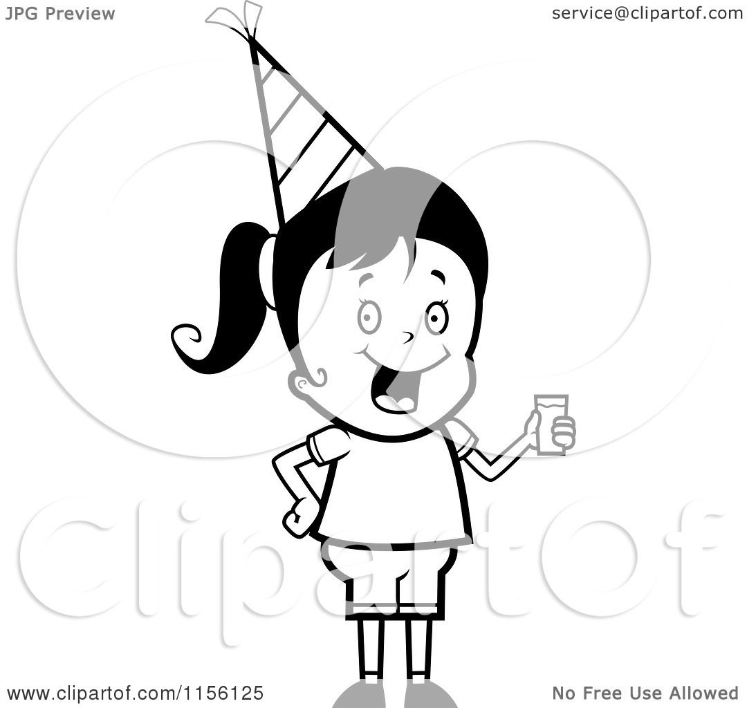 1080x1024 Cartoon Clipart Of Blacknd White Cute Birthday Girl Wearing