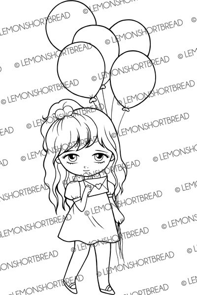 400x600 Digital Stamp Balloons Girl Digi Download Valentine'S