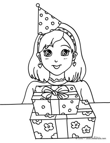 363x470 Girl With A Birthday Gift Coloring Pages