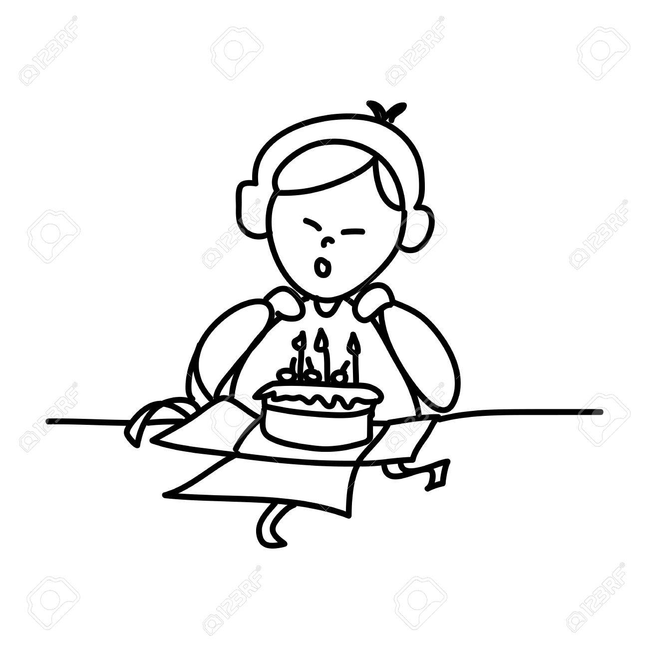 1300x1300 Hand Drawing Cartoon Character Girl Happy Birthday Royalty Free
