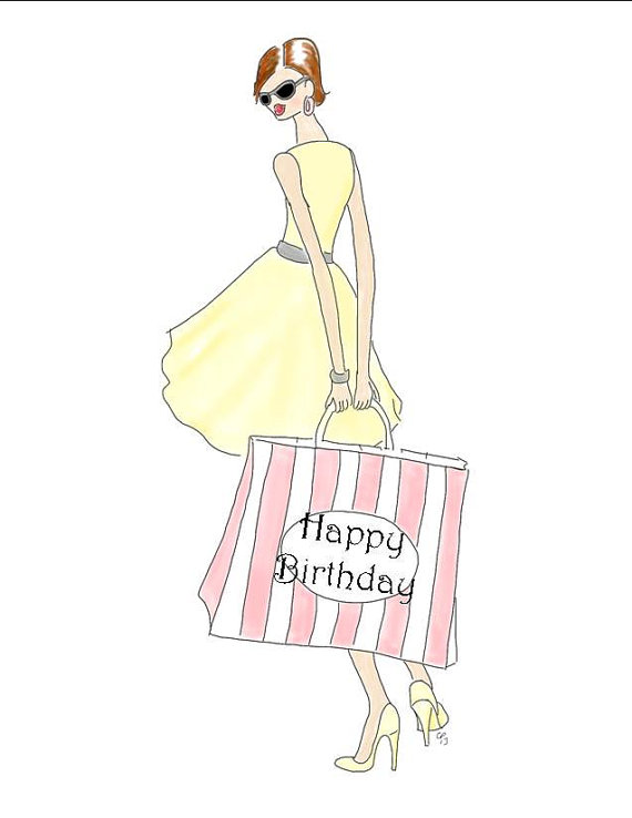 570x738 Items Similar To Posh Shopping Girl, Happy Birthday, Drawing Card