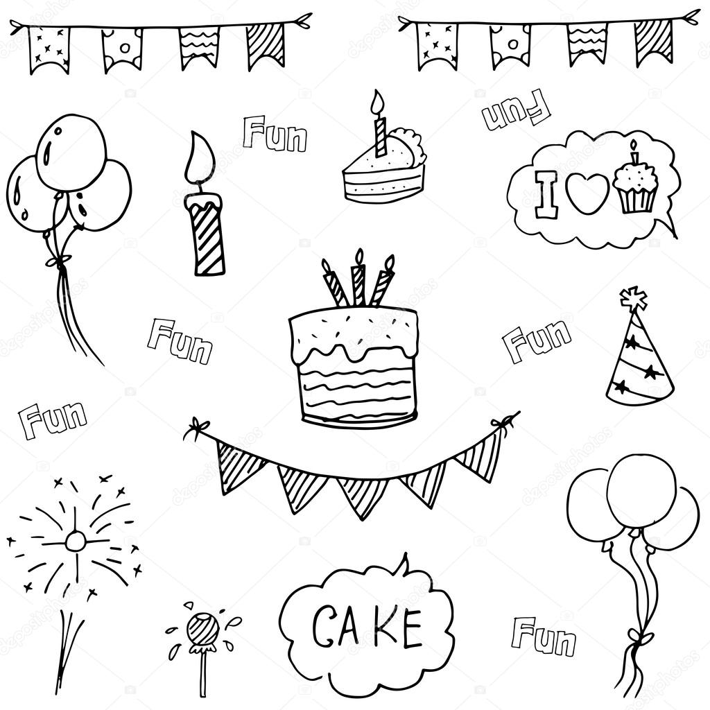 1024x1024 Doodle Vector Art Birthday Party Hand Draw Stock Vector