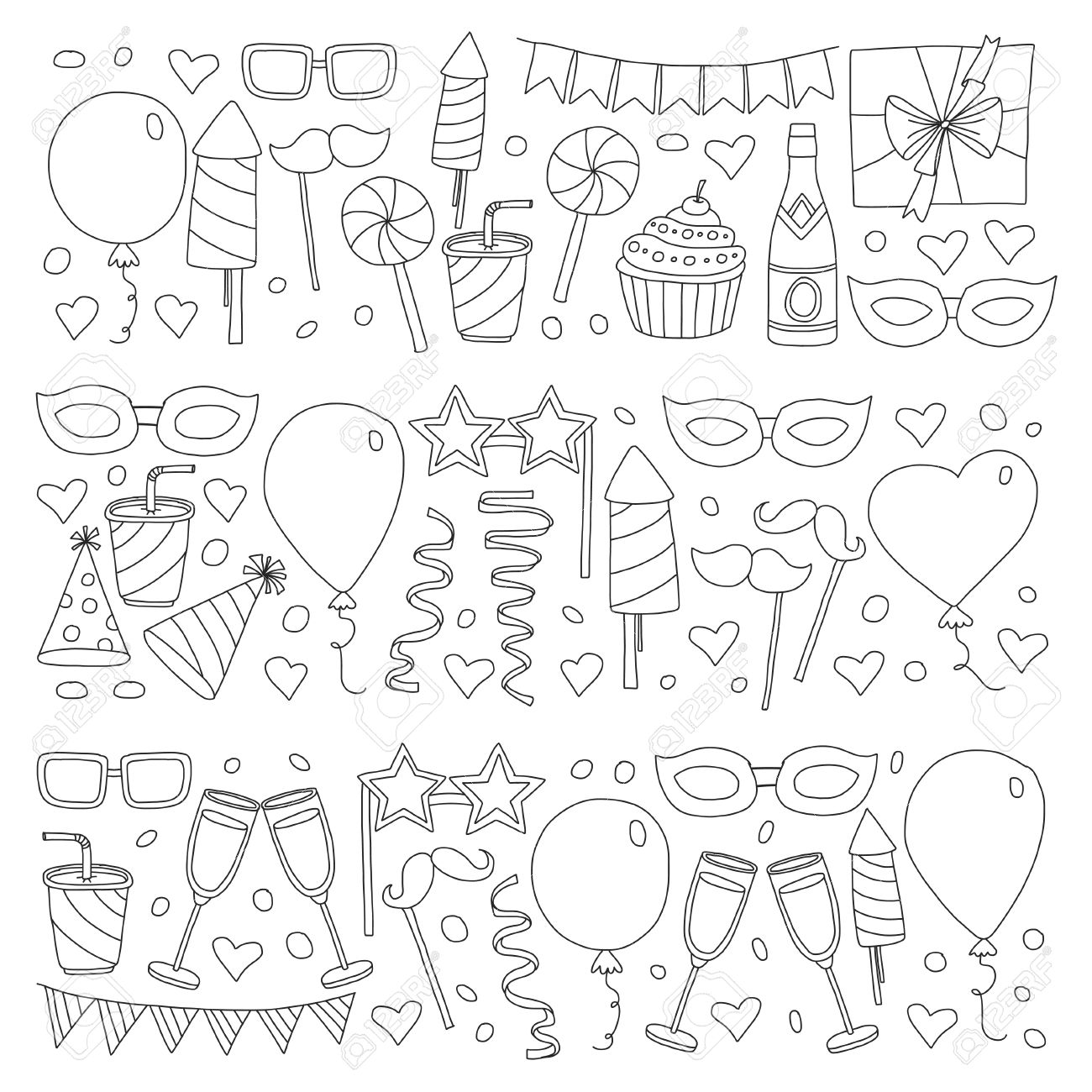 1300x1300 Set Of Birthday Party Design Elements. Kids Drawing. Doodle Icons