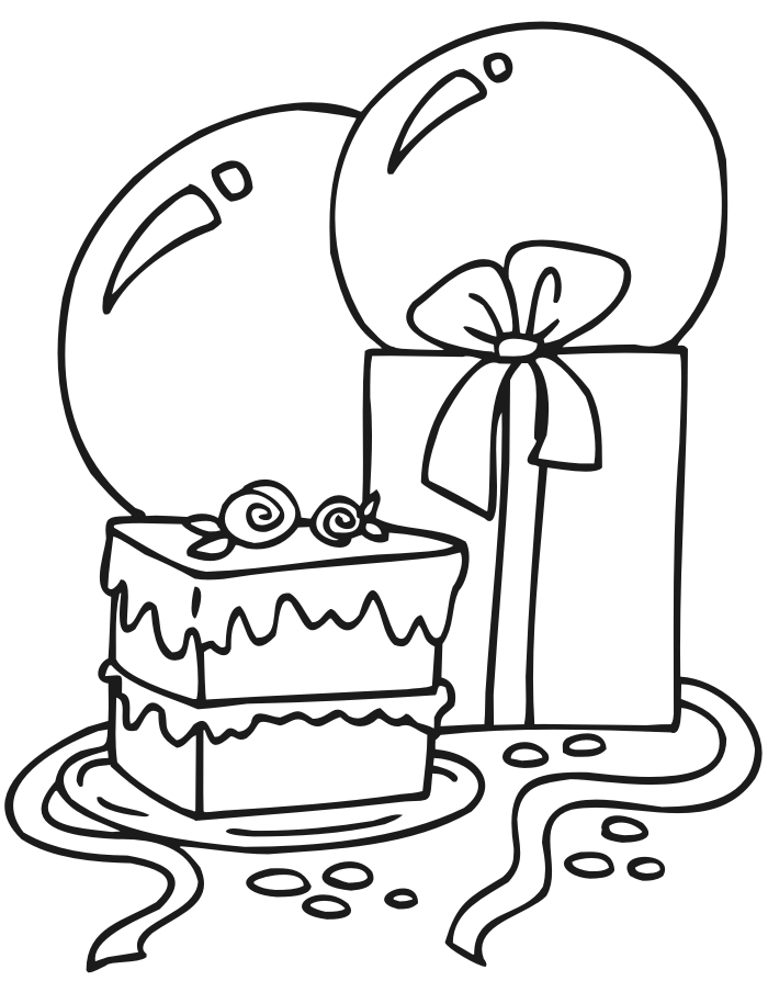 700x894 Birthday Coloring Page Cake, Balloons Amp Presents
