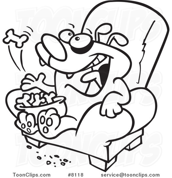 581x600 Cartoon Black And White Line Drawing Of A Lazy Dog Eating Biscuits