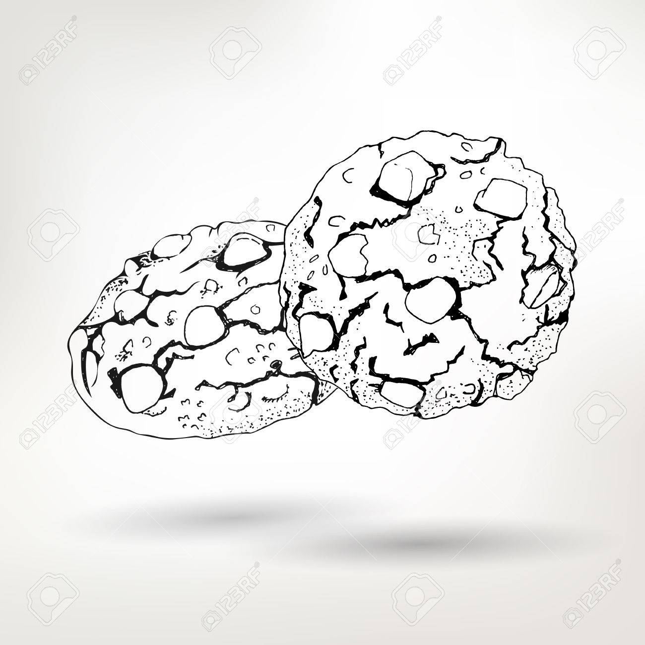1300x1300 Simple Pen Drawing Vector Biscuits With Nuts Illustration. Retro
