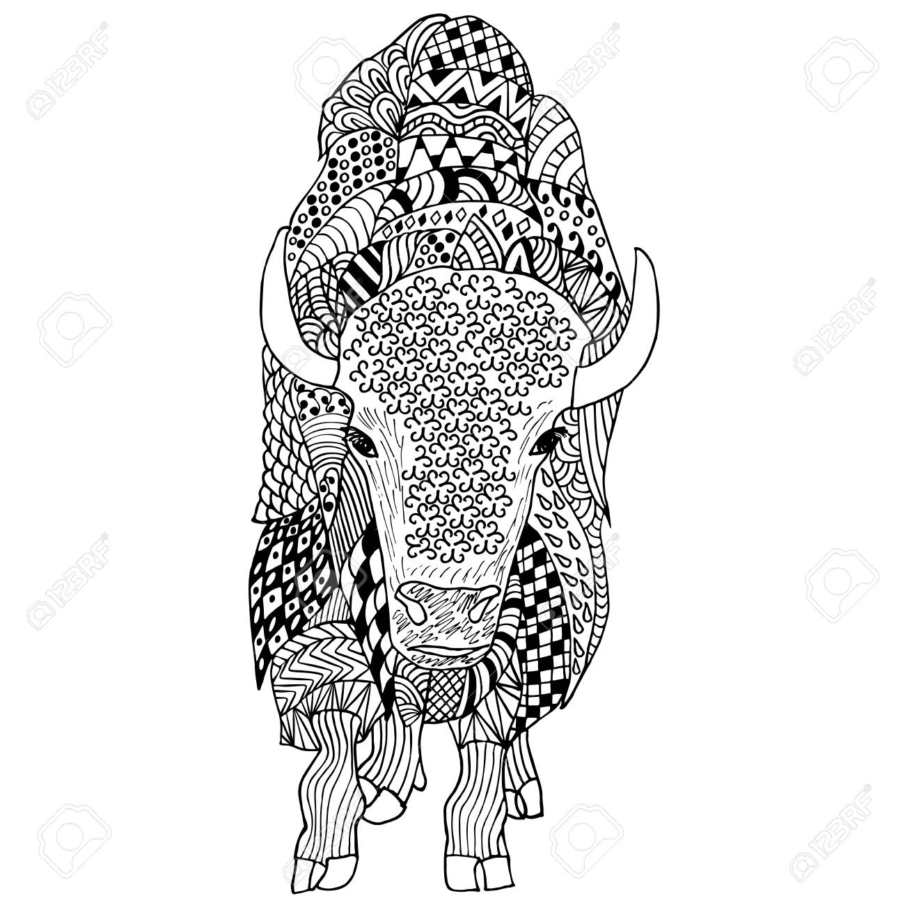 1300x1300 Bison Hand Drawn. Doodle Art Object Isolated On White. Royalty