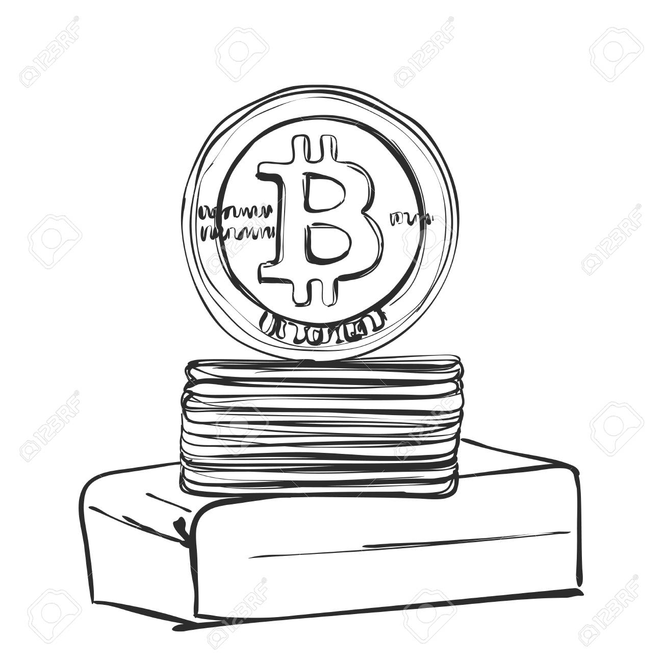 1300x1300 Bitcoin Hand Drawn Sketch. Cryptography Royalty Free Cliparts