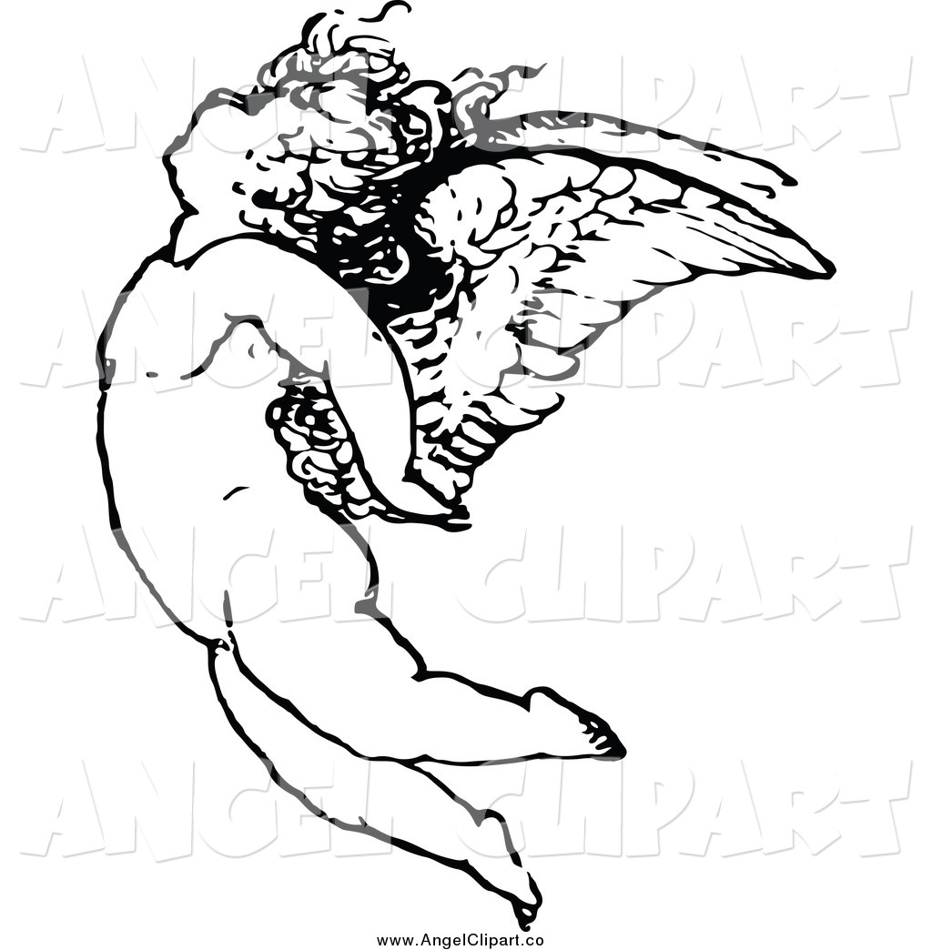 1024x1044 Clip Art Of A Black And White Angel Flying By Prawny Vintage