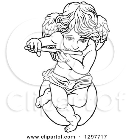 450x470 Clipart Of Blacknd Whitengel Sitting On Rocknd Playing