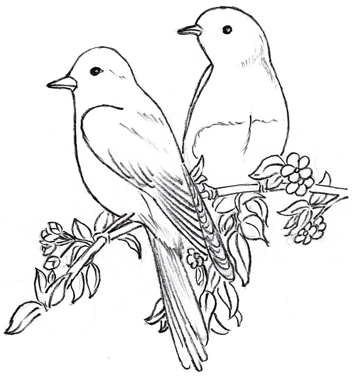1400x1492 Two Birds Clipart Black And White
