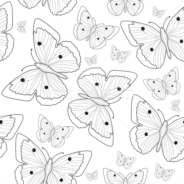 600x600 Butterfly Hand Drawing Seamless Pattern Sketch. Black And White