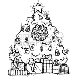 300x300 Royalty Free Black And White Christmas Tree With Gifts 143809