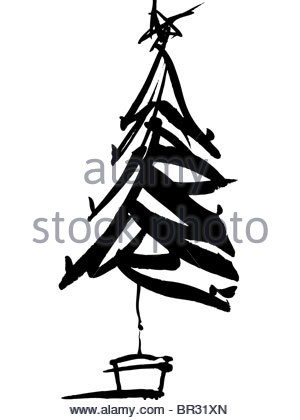 300x420 A Black And White Drawing Of A Whimsical Christmas Tree Stock