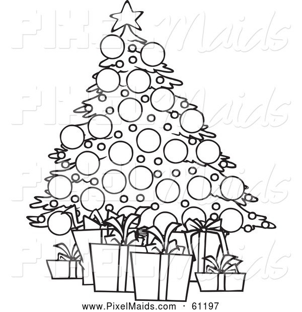 600x620 Black And White Christmas Tree With Presents Royalty Free