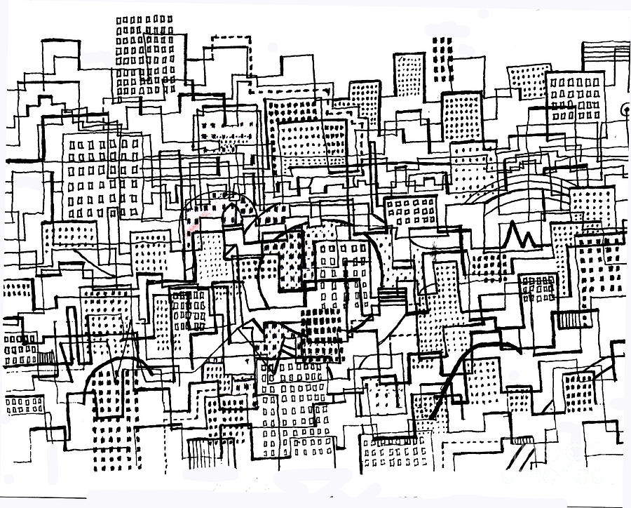 900x724 City Lines 3 Drawing By Andy Mercer