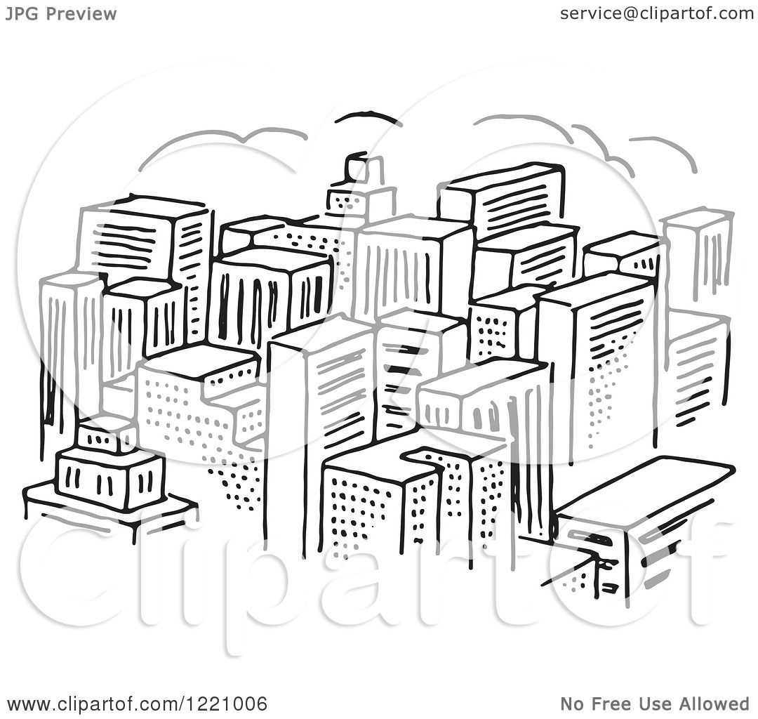 1080x1024 Clipart Of A Black And White City Of Skyscrapers