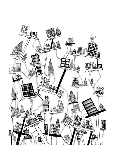 462x597 Original Drawing Angled City