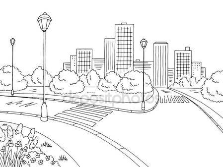 449x337 Street Road Graphic Black White City Landscape Sketch Illustration