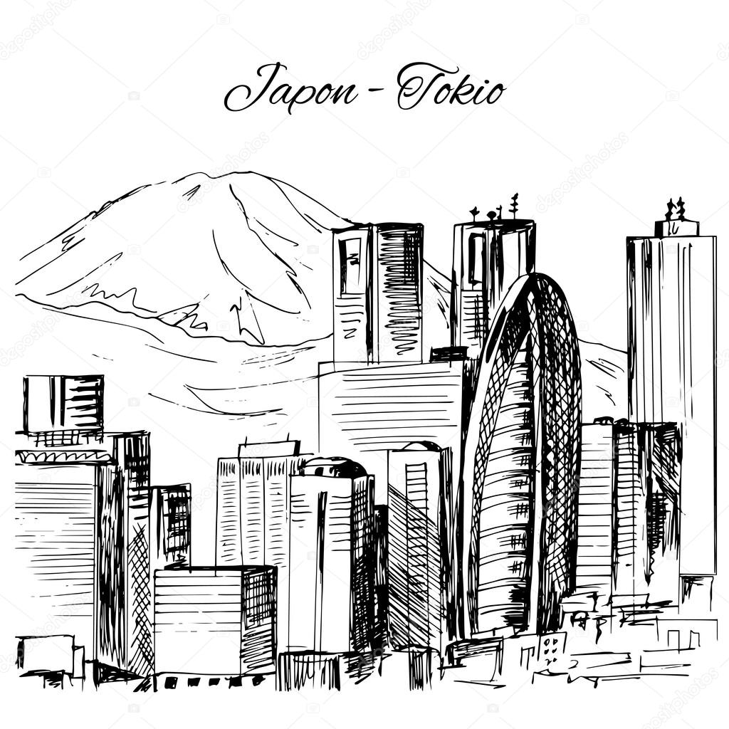 1024x1024 Hand Drawn Tokio Cityscape Scene Stock Vector Naniti