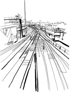 236x303 Lucinda Rogers Drawing Black And White Cityscape Bicycles Street