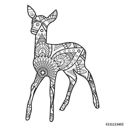 492x500 Vector Illustration Of A Black And White Deer Mandala For Coloring