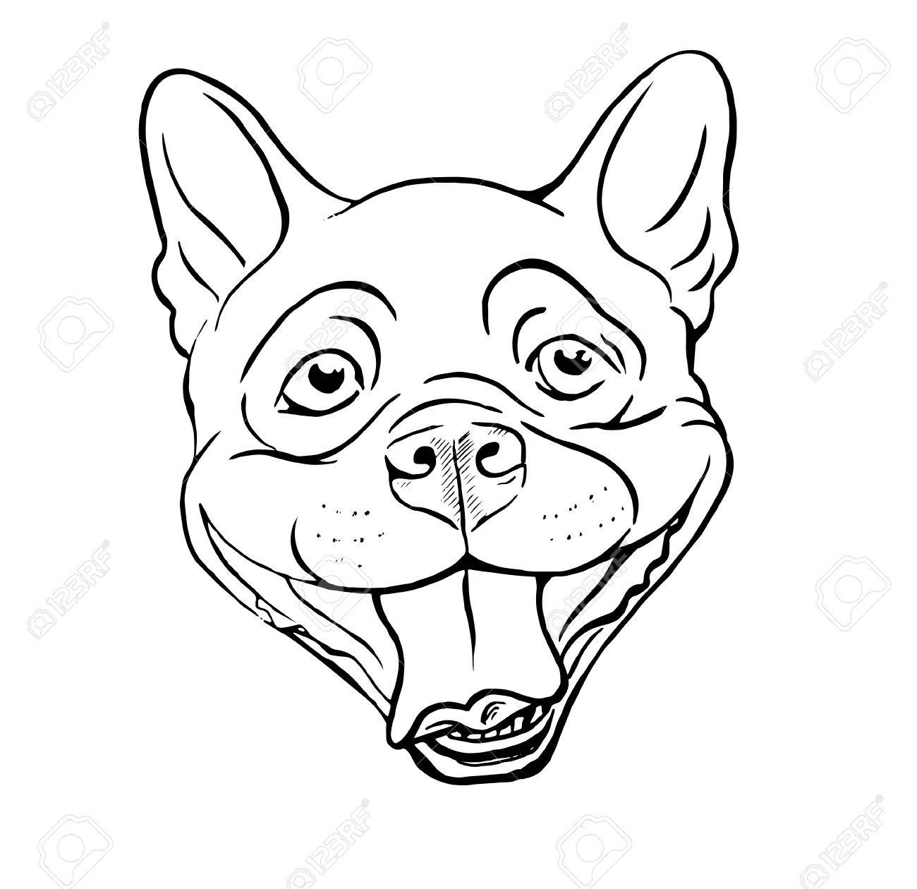 1300x1260 Boston Terrier, Smiling Dog Face, Portrait, Sketch, Black