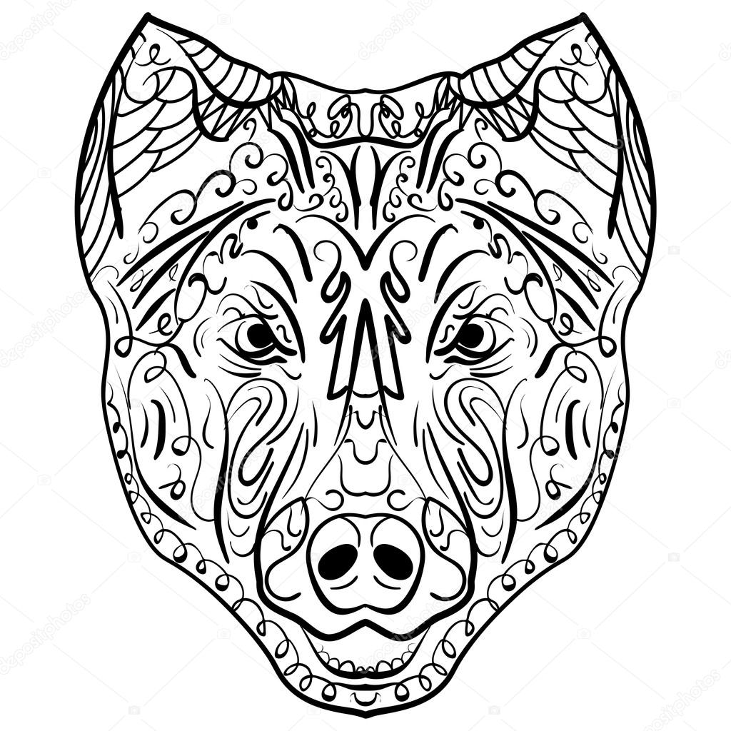 1024x1024 Sketch Black And White Dog Head Zen Tangle Stock Vector