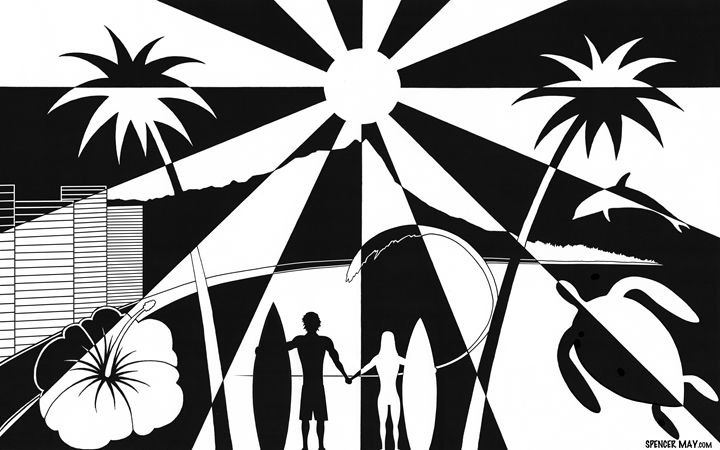 720x450 Waikiki Surfers, Black Amp White