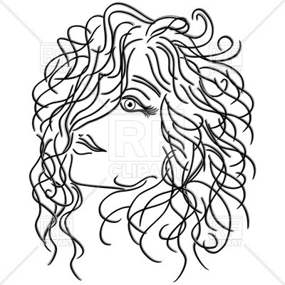 400x400 Girl With Flowing Curly Hair, Sketch Royalty Free Vector Clip Art
