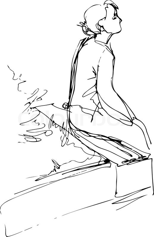 518x800 A Black And White Sketch Of A Girl Sitting On A Park Bench Stock