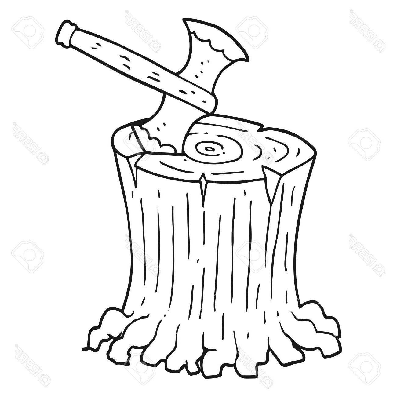 1300x1300 Best 15 Freehand Drawn Black And White Cartoon Axe In Tree Stump