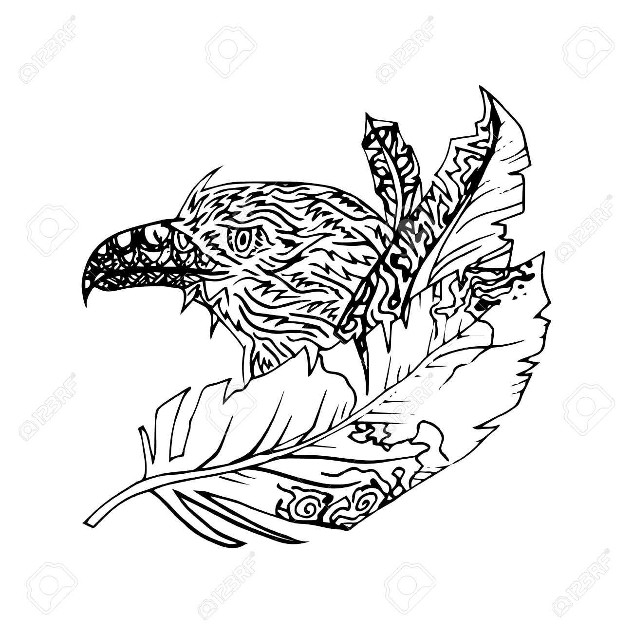 1300x1300 Black And White Eagle Isolated. Engraving Sketch. Abstract Vector
