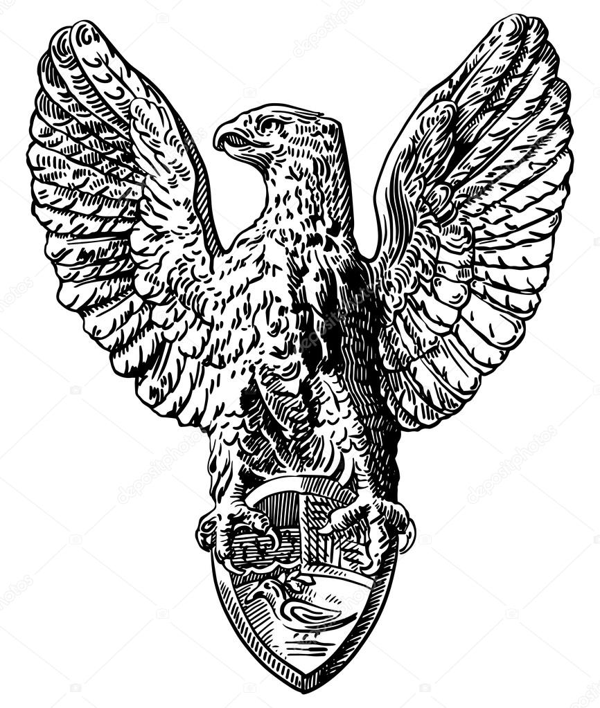 866x1023 Black And White Drawing Of Heraldic Sculpture Eagle Stock Vector