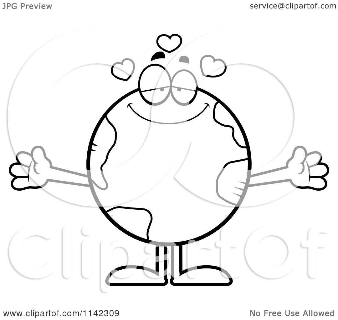 1080x1024 Cartoon Clipart Of A Black And White Earth Globe With Open Arms