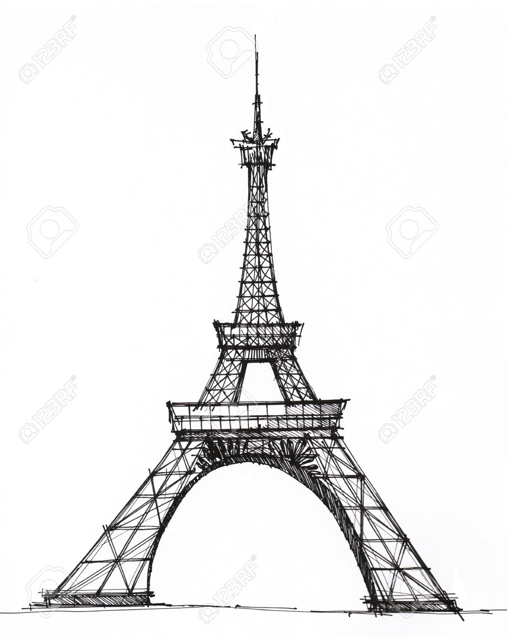 1035x1300 Picture Eiffel Tower In Paris, Drawn With A Pen Stock Photo