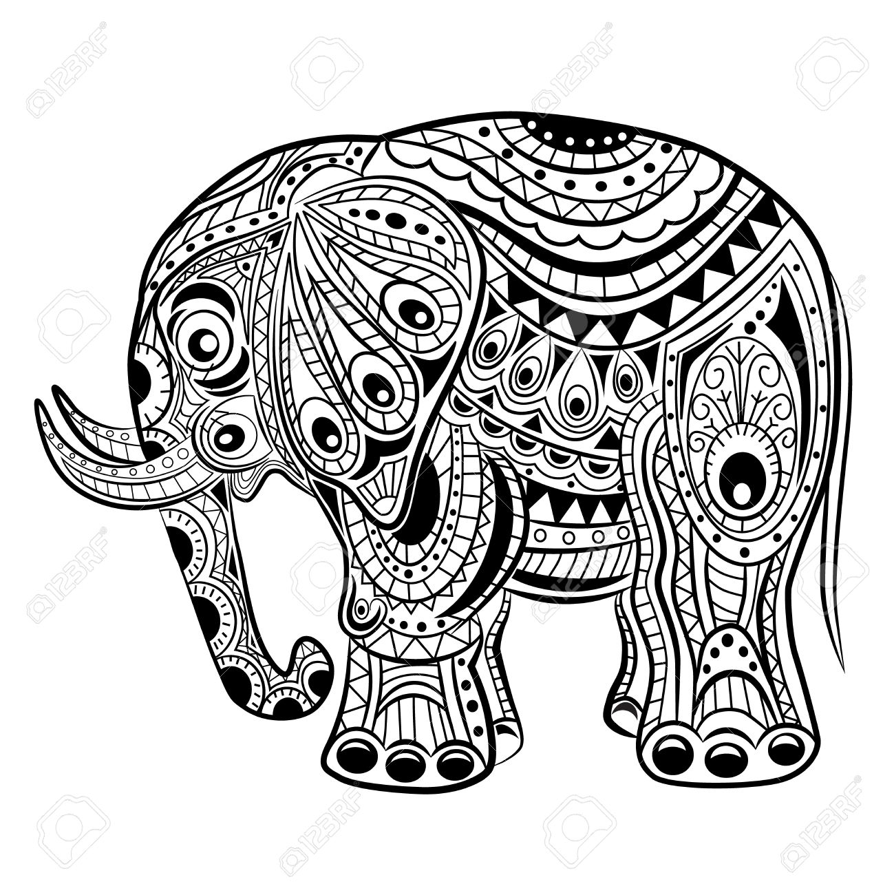 1299x1300 Hand Drawn Ink Zentangle Elephant For Relax And Meditation. Vector