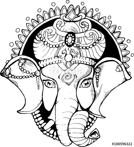 459x500 Illustration Of An Elephant Ganesha, A Hindu God. Black And White