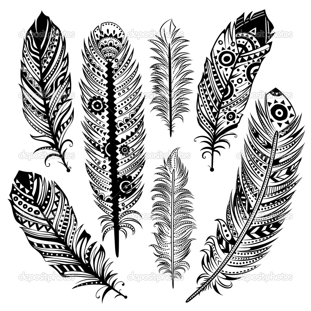 1024x1024 Set Of Ethnic Feathers Stock Vector Luidmila Horvath