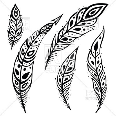 400x400 Stylized Decorative Black White Feathers Royalty Free Vector Clip