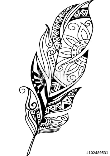 353x500 Vector Feather On A White Background. Vintage Tribal Feather