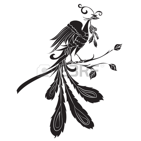 450x450 Black Sketch Drawing Of Fire Bird Are On A White Background