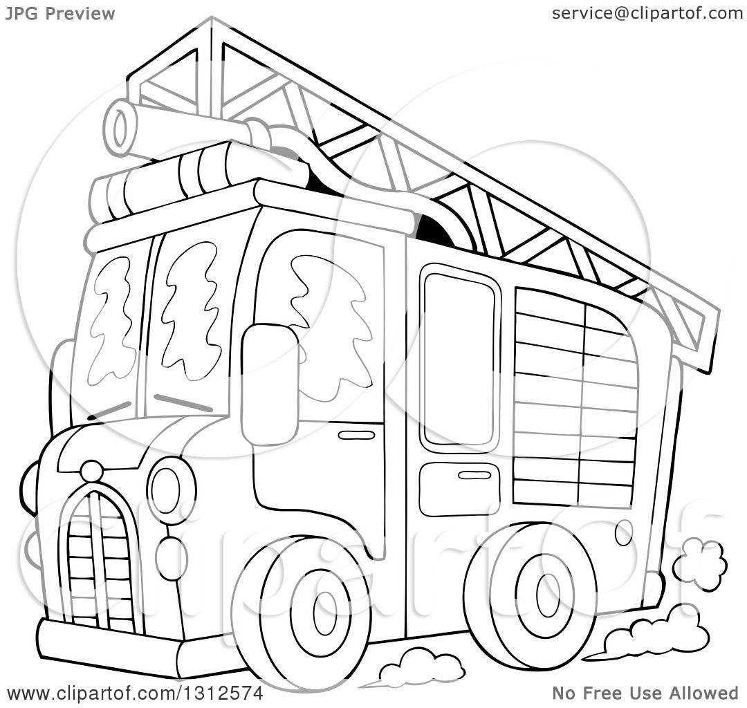 1080x1024 Lineart Clipart Of Cartoon Blacknd White Fire Truck