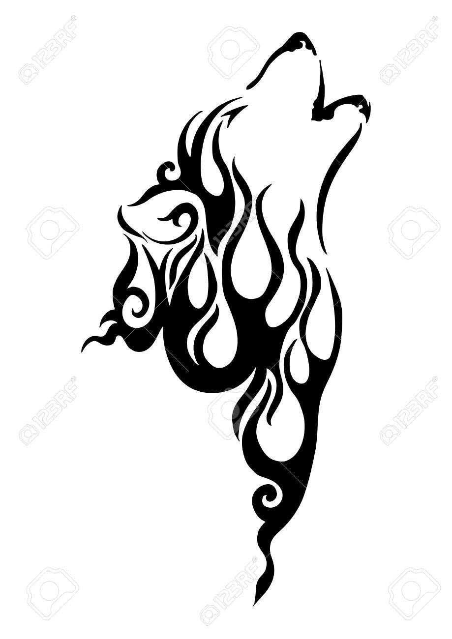 919x1300 Black Silhouette Wolf Head Tribal Tattoo With Fire Element Concept