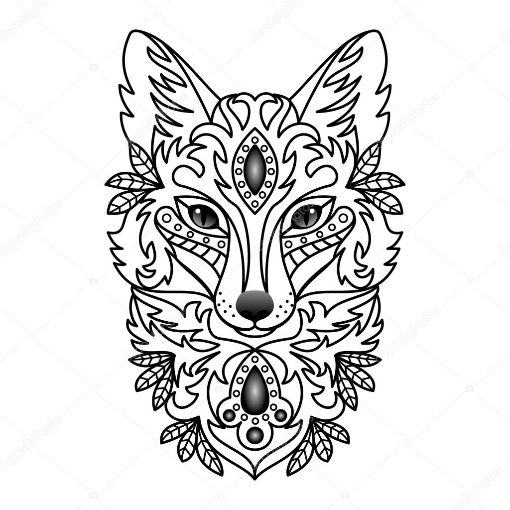 1024x1024 Ornamental White Fox Stock Vector Kronalux