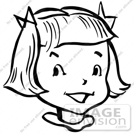 450x450 Clipart Of A Happy Retro Girl In Black And White