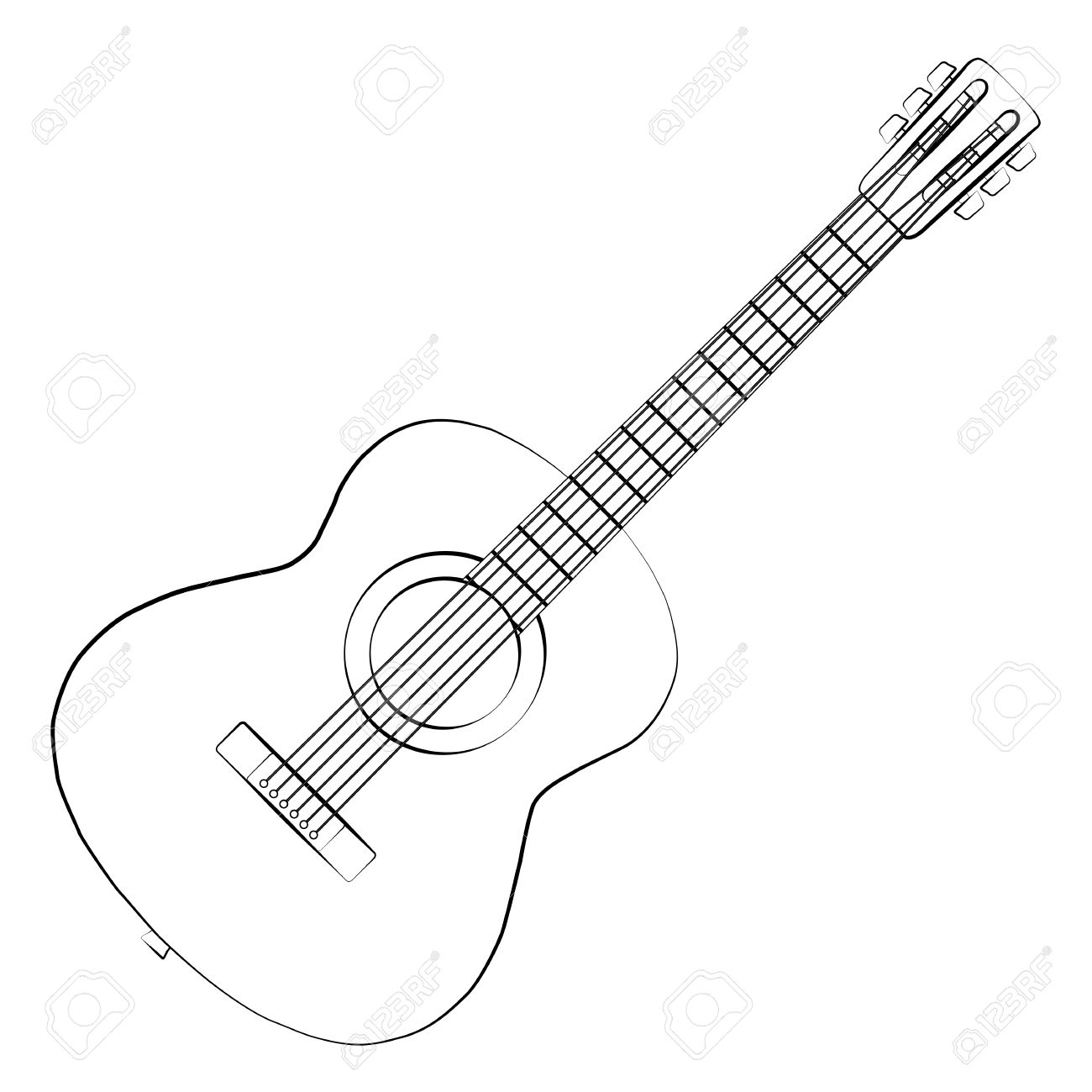 1300x1300 Black Outline Vector Guitar On White Background. Royalty Free