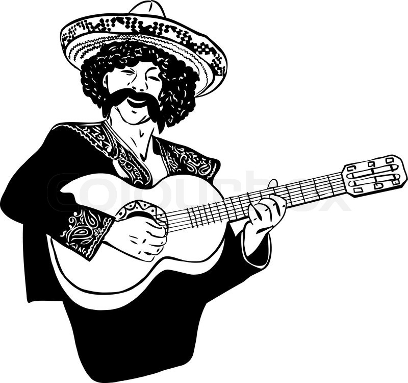 800x750 A Man In A Sombrero Playing Guitar Stock Vector Colourbox