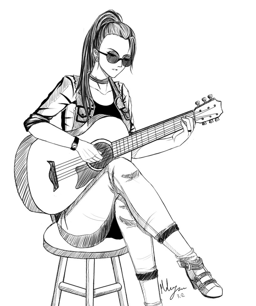 817x977 Vayne And Guitar (Black And White) By Melontreeee