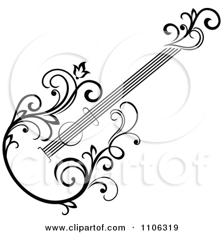 450x470 Black And White Floral Guitar 2 Posters, Art Prints By Seamartini